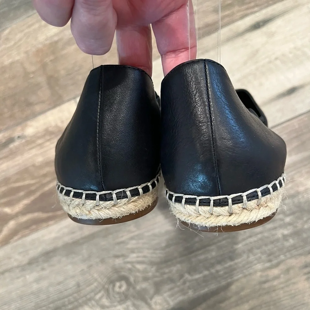 EILEEN FISHER Black Lee d'Orsay Flat Leather Espadrille Sandal 9.5M